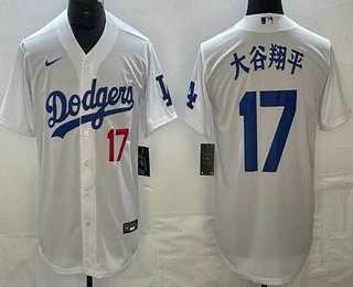 Mens Los Angeles Dodgers #17 Shohei Ohtani White Japanese Name Player Number Cool Base Jersey->los angeles dodgers->MLB Jersey